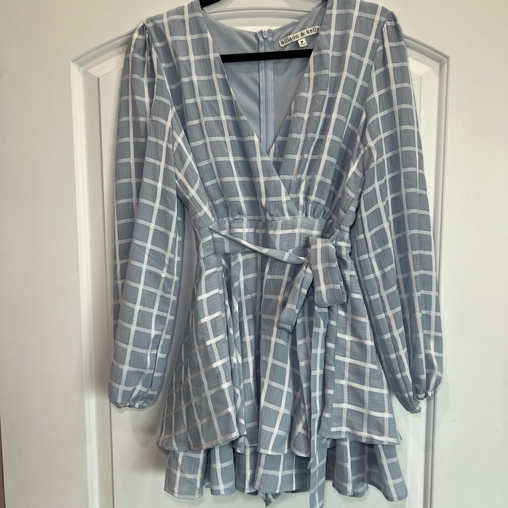 Blue Plaid Long Sleeve Dress